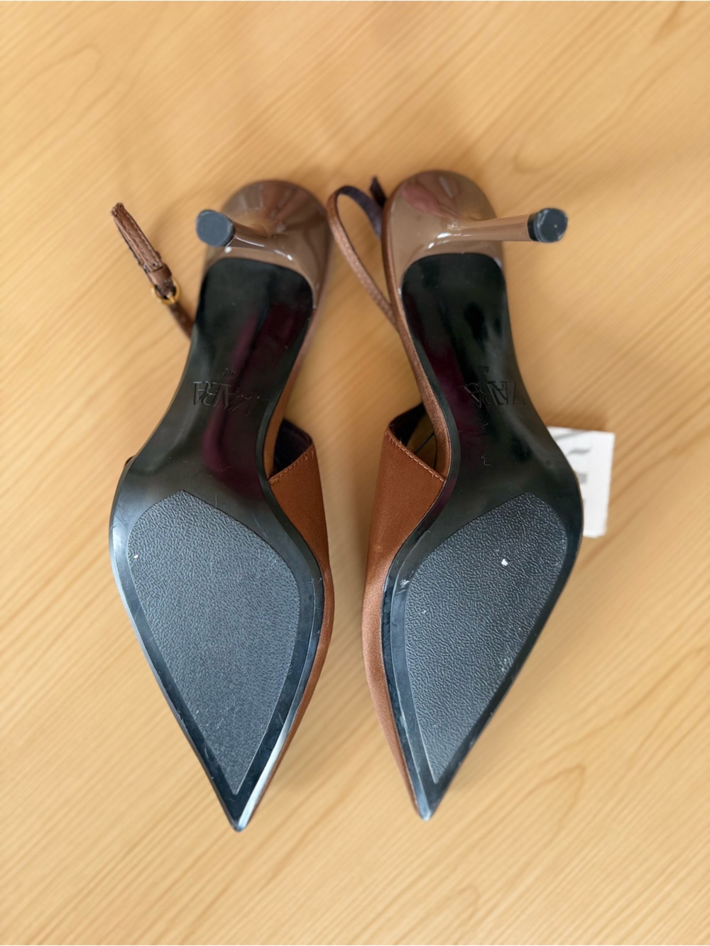 NEW Zara Pointed Toe Slingback Heels Kitten Heels Brown Size 40 (USA 9) - Picture 3 of 7